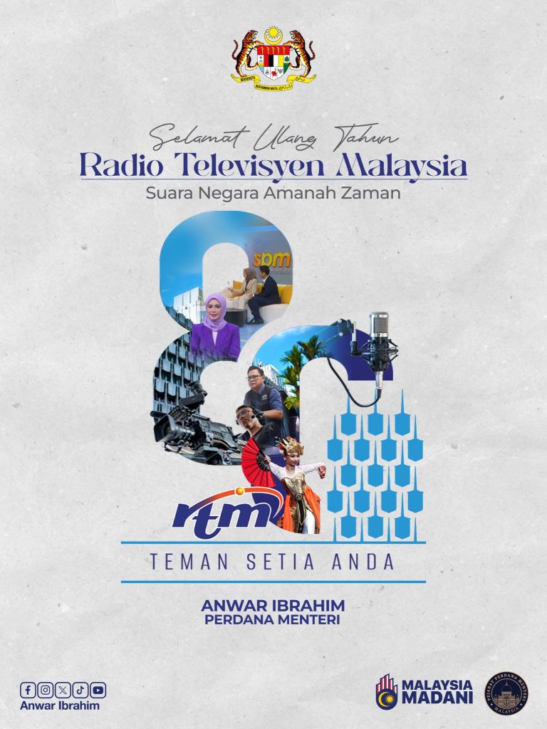 KUALA LUMPUR, April 1 — Prime Minister Anwar Ibrahim has extended his heartfelt congratulations to Radio Televisyen Malaysia (RTM) on its 80th anniversary, recognising the broadcaster’s longstanding role as the voice of the people and a pillar of national identity. In his message, the Prime Minister highlighted RTM’s enduring contribution in delivering information to the rakyat, describing the institution as the “heartbeat of the nation” that has shaped public discourse for decades. He noted that in today’s rapidly evolving media landscape—marked by global uncertainties and the swift advancement of technologies such as artificial intelligence (AI)—RTM’s responsibility has become even more critical. Ensuring that accurate, balanced, and credible information reaches the public, he said, must remain a top priority without compromising values and public trust. Anwar Ibrahim also called on RTM to continue leading the industry by empowering local talent, nurturing the creative arts, and embracing technology in an ethical and responsible manner. He stressed that such efforts are essential for RTM to remain relevant and authoritative, while continuing to serve as a key platform for nation-building in Malaysia. The Prime Minister’s message reflects the Government’s appreciation of RTM’s legacy and its continued importance in navigating the challenges of a modern and dynamic information environment. -- Minutes MY / Igneseous Noris -- Photo: FB Anwar Ibrahim