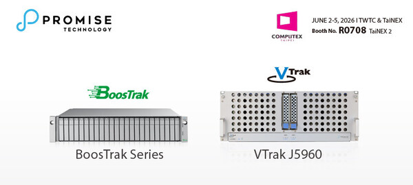 TAIPEI, May 25, 2026 /PRNewswire/ -- PROMISE Technology, a global innovator in enterprise storage solutions, announced it will showcase its latest AI-optimized storage portfolio at COMPUTEX 2026, highlighting a strategic focus on performance, storage expansion, and energy efficiency. Taking place June 2–5 at the Taipei Nangang Exhibition Center, COMPUTEX 2026 is one of the world's premier technology exhibitions. PROMISE will host live demonstrations at Booth R0708 in Hall 2 (TaiNEX 2). PROMISE's latest solutions are engineered for enterprise, AI datacenters, surveillance, and media & entertainment environments. The company will demonstrate how intelligent storage architectures can address key AI infrastructure challenges—particularly power constraints and capacity expansion—while sustaining the high performance required for next-generation workloads. optimized storage with features like NVMeBoost and GreenBoost 2.0. Featured Products at COMPUTEX 2026 BoosTrak Series A purpose-built dual-node (Compute & Storage nodes), all-NVMe storage platform with RDMA/RoCE and 100/200/400GbE connectivity. Designed for ultra-low latency and high-throughput AI and datacenter workloads, it debuts the latest evolution of NVMeBoost™. VTrak 8206 NVMe All-Flash Built on PCIe Gen5 with NVMe-oF support, this enterprise platform is optimized for AI-driven applications and real-time analytics. Vess A8340 A fully integrated AI and intelligent surveillance platform powered by multi-GPU architecture and Intel® Xeon® 6 processors. With six PCIe Gen5 x16 slots, it combines storage, compute, and video analytics in a single scalable system. Pegasus5 R12 Pro A hybrid Thunderbolt™ 5 storage solution with 12 HDD bays and 2 NVMe SSD bays, delivering up to 6,000 MB/s for demanding 4K/8K production workflows. Pegasus5 N4 A portable Thunderbolt™ 5 NVMe device offering up to 80Gbps bandwidth and 6,000 MB/s speeds, ideal for mobile and on-location creative work. GreenBoost™ 2.0: Keep GPUs Busy. Not Power-Hungry By reducing storage power consumption, GreenBoost 2.0 enables higher GPU utilization and supports larger-scale AI deployments within existing power and cooling limits. Developed in collaboration with Toshiba, GreenBoost 2.0 integrates high-density JBOD architectures with energy-efficient, high-capacity HDDs to deliver a balanced approach to performance and sustainability. James Lee, CEO of PROMISE Technology, commented: "We are happy to continue working with Toshiba, beginning with GreenBoost 1.0 onward to GreenBoost 2.0, advancing AI-driven storage and sustainable infrastructure at COMPUTEX. As enterprises scale AI, power and cooling have become defining constraints. Through deep hardware and software integration, we are enabling customers to achieve both performance and energy efficiency at scale." Noriaki Katakura, Division President, Storage Products Division, Toshiba Electronics Components Taiwan Corporation added: "As AI drives rapid data growth, enterprises need higher density with lower energy consumption. Through our collaboration with PROMISE Technology, combining high-density JBOD architecture and GreenBoost 2.0 with Toshiba's high capacity NL HDDs, we deliver an efficient, scalable foundation for modern data centers. We look forward to advancing ecosystem collaboration to support AI workloads while meeting sustainability goals." NVMeBoost™ PROMISE proprietary feature NVMeBoost creates an optimized data pipeline—accelerating storage-to-GPU transfers while improving inter-GPU communication. NVMeBoost represents a major step forward in making GPU-accelerated storage and high-speed networking accessible to mainstream enterprises. Organizations can achieve breakthrough performance for AI and data-intensive workloads while leveraging existing infrastructure. For more information or to schedule a meeting at COMPUTEX 2026, visit www.promise.com Booth: R0708 About PROMISE Technology PROMISE Technology is a leading provider of high-performance storage solutions for enterprise, AI, surveillance, media & entertainment, and creative professionals. With a focus on innovation, reliability, and sustainability, PROMISE delivers intelligent storage architectures for the world's most demanding data environments. Source: PROMISE Technology