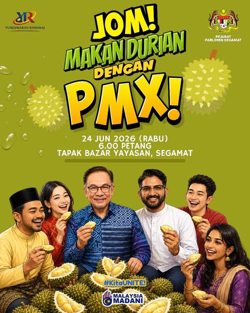 SEGAMAT, June 24 — Deputy Minister of National Unity and Segamat Member of Parliament R. Yuneswaran has invited residents of the district to join a special durian feast this evening together with Prime Minister Datuk Seri Anwar Ibrahim, in conjunction with the peak of the local durian season. Yuneswaran said the programme is aimed at bringing the community together in a relaxed and friendly atmosphere while strengthening the bond between the people and national leaders. "Durian season is one of the most anticipated times of the year in Segamat. We do not want to enjoy it alone, so we are inviting everyone to come and share this experience together with Prime Minister Datuk Seri Anwar Ibrahim," he said in a statement today. The event, organised by the Segamat Parliamentary Office, will take place at 6pm at the Yayasan Bazaar Site, located in front of Big Pharmacy, Taman Yayasan, Segamat. Yuneswaran said preparations are already underway to ensure visitors can enjoy fresh durians in a comfortable setting. "I personally went down to help prepare and peel the durians. This programme is not only about enjoying one of Malaysia's favourite fruits, but also about fostering unity and strengthening relationships among the people," he said. He encouraged residents to bring along their family members, neighbours and friends to participate in the gathering. "Programmes like this provide an opportunity for people from all walks of life to meet, interact and celebrate together. Durian brings us together, and through this gathering we hope to further strengthen the spirit of unity among the people of Segamat," he added. The programme is expected to attract a large turnout of residents eager to meet the Prime Minister and enjoy the festive atmosphere. "Durian we eat, unity we strengthen," Yuneswaran said. -- MINUTESMY