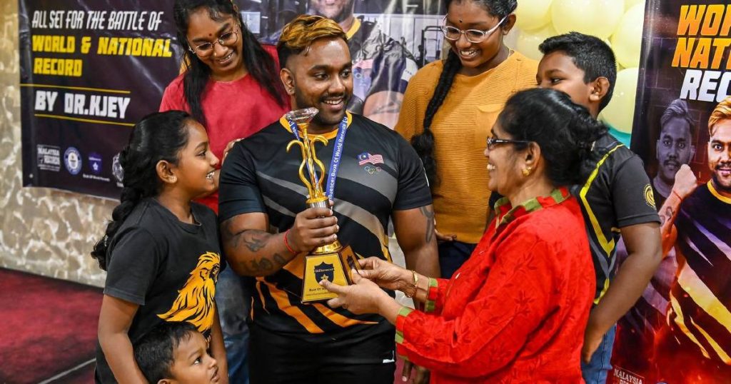 KUALA LIPIS, June 30 -- Fitness athlete K. Jey Prabakaran Thevar or better known as Dr Kjey dedicated his third world record-breaking feat in the 18-hour non-stop cardio and weightlifting event to his late father. Last Sunday, the 29-year-old athlete successfully set his third world record through the event, thus cementing his name in the Malaysia Book of Records (MBOR) and Influencer Book of World Records. The historic attempt began as early as 4 am and ended at 11 pm at Healthland Kuala Lipis, Pahang. Jey Prabakaran also described the feat as having a special meaning for him who lost his father, Kunasigaran Suppiya Thevar, who passed away on March 3, 1999. "Despite growing up without a father's love, the loss was a source of inspiration and strength that motivated me to continue fighting until I succeeded in bringing glory to the country on the world stage," he told reporters here yesterday. Dr Kjey has previously set records in MBOR and Guinness World Records (GWR) through the 12-hour and 15-hour cardio and weightlifting non-stop challenge in 2023 and 2024, in addition to also breaking the Asian record with a time of 13 hours. The Kuala Lipis, Pahang native said preparations for creating the new world record began immediately after he completed the national record challenge in conjunction with National Sports Day in October last year. Commenting on the attempt, Jey Prabakaran said he faced various challenges including having to lose weight, in addition to struggling to overcome fatigue and drowsiness throughout the attempt to break the record. "For this challenge, I completely changed my eating pattern to a vegetarian diet and managed to lose 32 kilogrammes before making the record attempt," he said. Meanwhile, Dr Kjey, who is also the president of the Malaysian India Fitness Association, hopes his achievement can inspire more youth to adopt a healthy lifestyle and venture into fitness. He also plans to attempt a national record of 5,000 jumping jacks in five hours in conjunction with National Sports Day scheduled to be held next October. -- BERNAMA