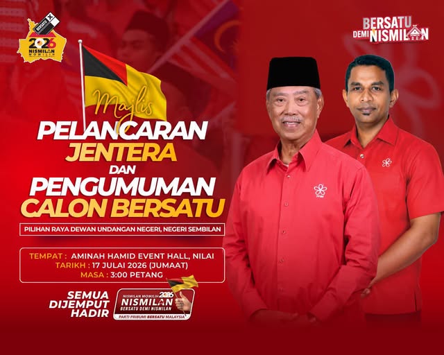 SEREMBAN, July 16 – Parti Pribumi Bersatu Malaysia (BERSATU) will officially launch its election machinery and unveil its candidates for the upcoming Negeri Sembilan State Election (PRN) at a special event on Friday. The Majlis Pelancaran Jentera dan Pengumuman Calon is scheduled to take place on July 17 at 3.00 pm at the Aminah Hamid Event Hall in Nilai. The event is expected to mark a key milestone in BERSATU's preparations for the state polls, with party leaders anticipated to introduce candidates who will contest under the Perikatan Nasional (PN) banner. The launch of the election machinery is also aimed at mobilising party members and volunteers ahead of the campaign period, as political parties intensify their efforts to secure voter support across Negeri Sembilan. BERSATU has extended an open invitation to party members, supporters, and members of the public to attend the event and show their support as the party begins its official campaign preparations for the state election. The candidate announcement follows Perikatan Nasional's confirmation of its seat distribution among component parties and its decision that all coalition candidates will contest using the Perikatan Nasional logo in the Negeri Sembilan state election. -- MINUTESMY