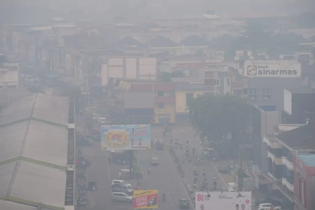 Thick haze from forest fires covering Pontianak, West Kalimantan, Indonesia.